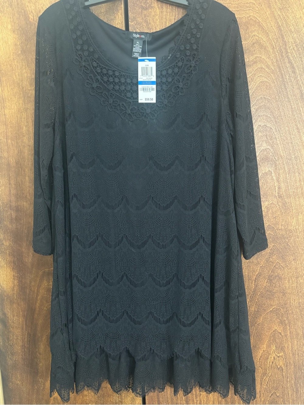 Style & Co. Black Long-Sleeve Lace Dress with Crochet Trim